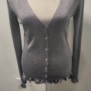 Anne Klein front button ruffled sweater with glass buttons Size M